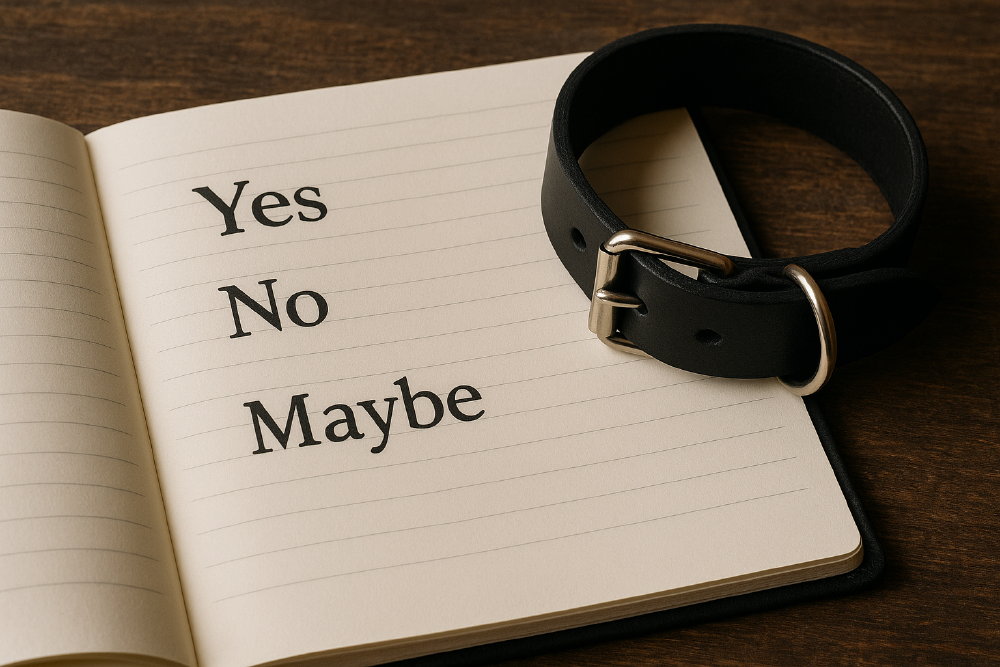 A bondage collar and a safe word list