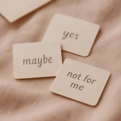 Note cards labeled yes, no, and not for me.