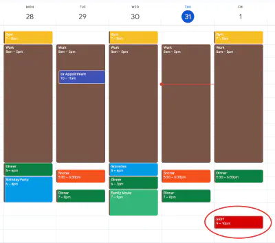 A calendar with a scheduled date marked