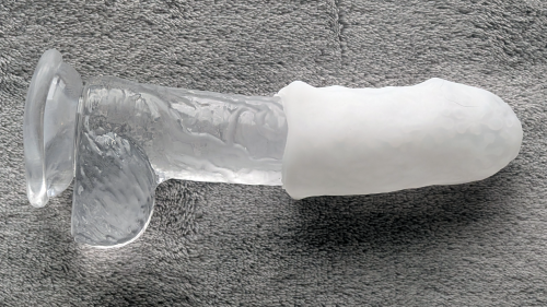 Tenga Pocket placed onto a dildo