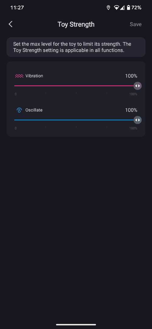 Lovense Remote App Osci 3 strength settings screen